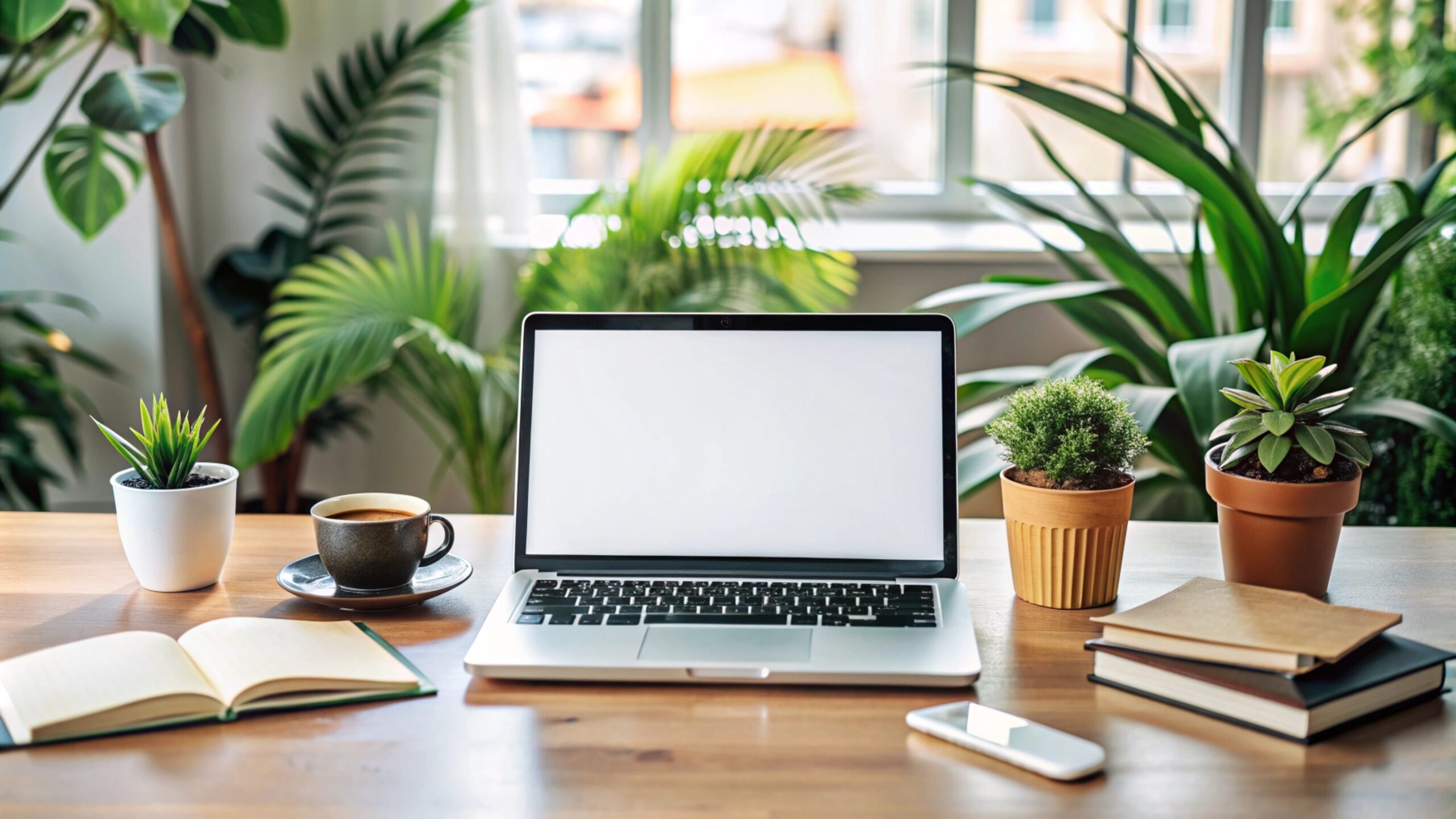 Modern desk setup used for small business bookkeeping